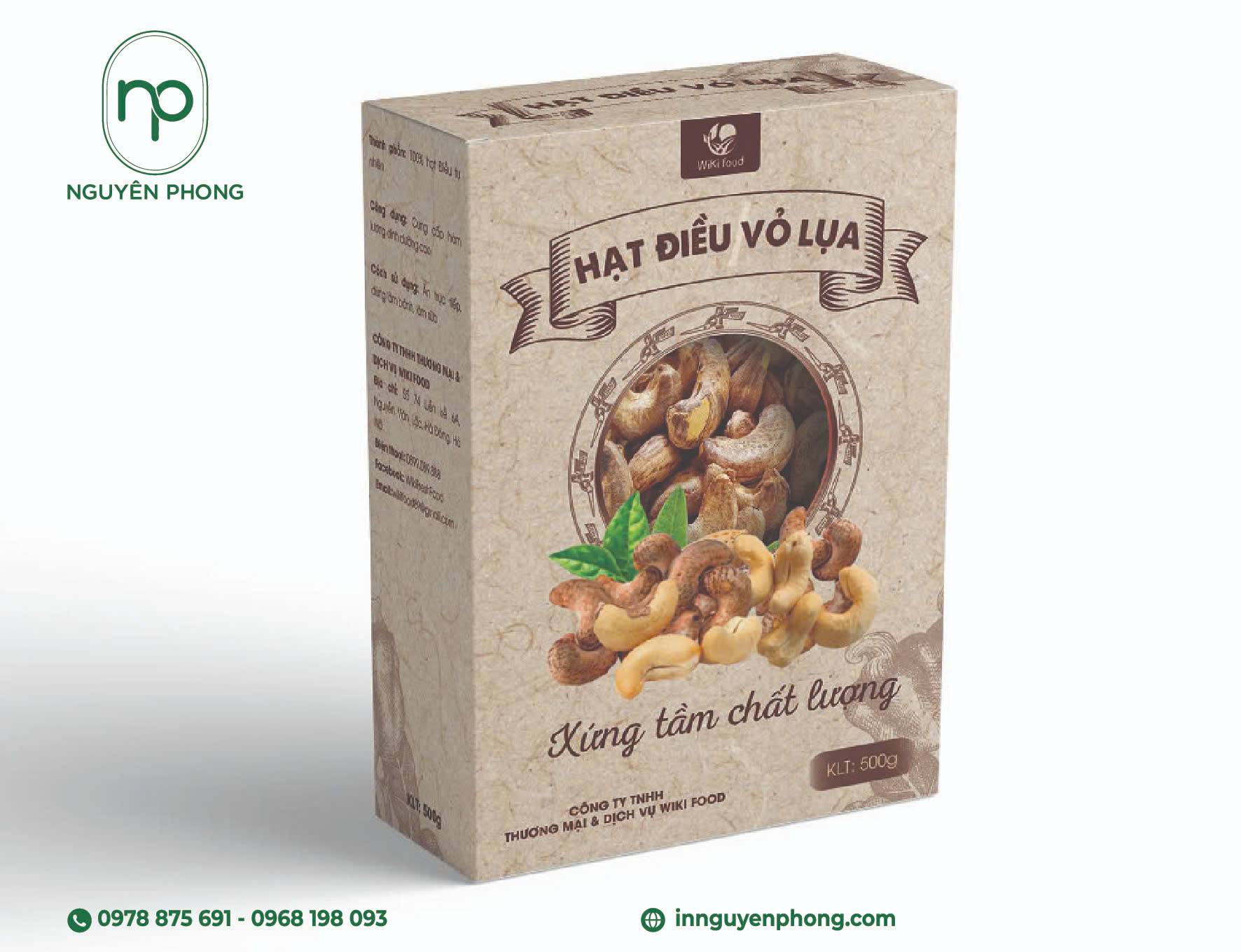 Mẫu in bao bì hạt điều vỏ lụa 